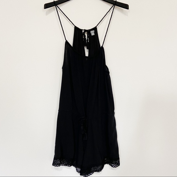 Aerie Short Black Romper with Lace Hem XS - Picture 2 of 8